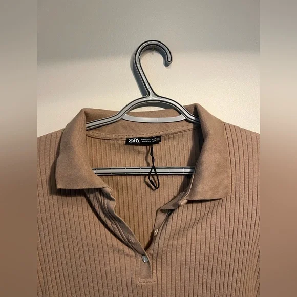 Zara Ribbed Long Sleeve Collared Top - Picture 2 of 6